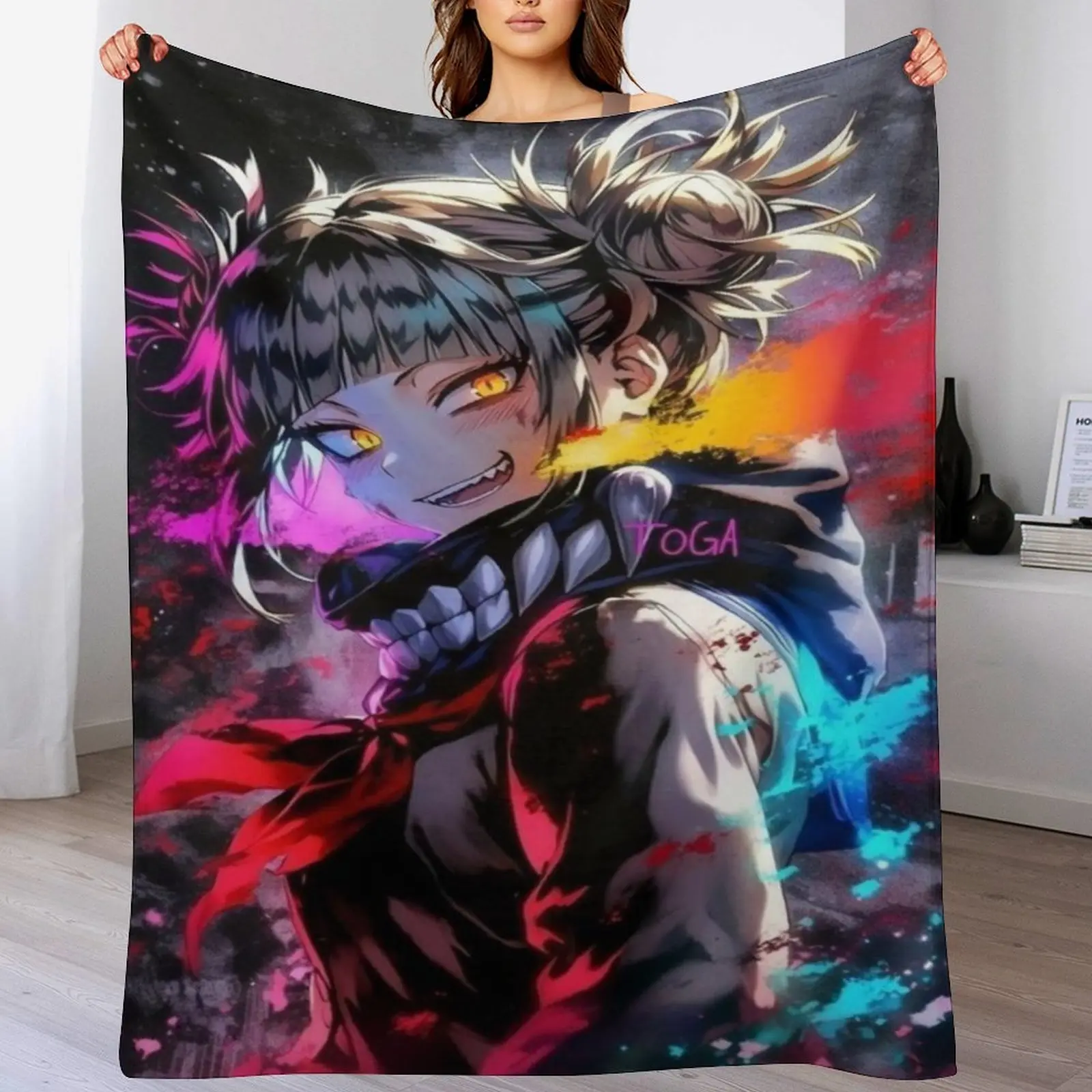 "My Hero Academia Himiko Toga Ink-Splash Art Soft Fleece Blanket - Anime & Manga Villain-Printed Hanging Decor - Home Bedroom Accent - Gift for MHA Fans"