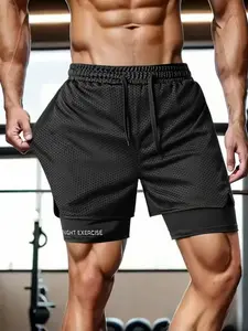 Men’s Fitness Sports Shorts  Double-Layer Mesh Quick-Dry Breathable Inner Lining, Anti-Exposure Design, Essential for Gym Running Training, Elastic Waistband, Comfortable Fit
