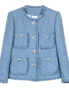 Women's Button Front Tweed Jacket Long Sleeve, Elegant Chic Fashion Casual Outerwear Coat for Daily Outdoor Wear, Women Clothing for Spring Fall