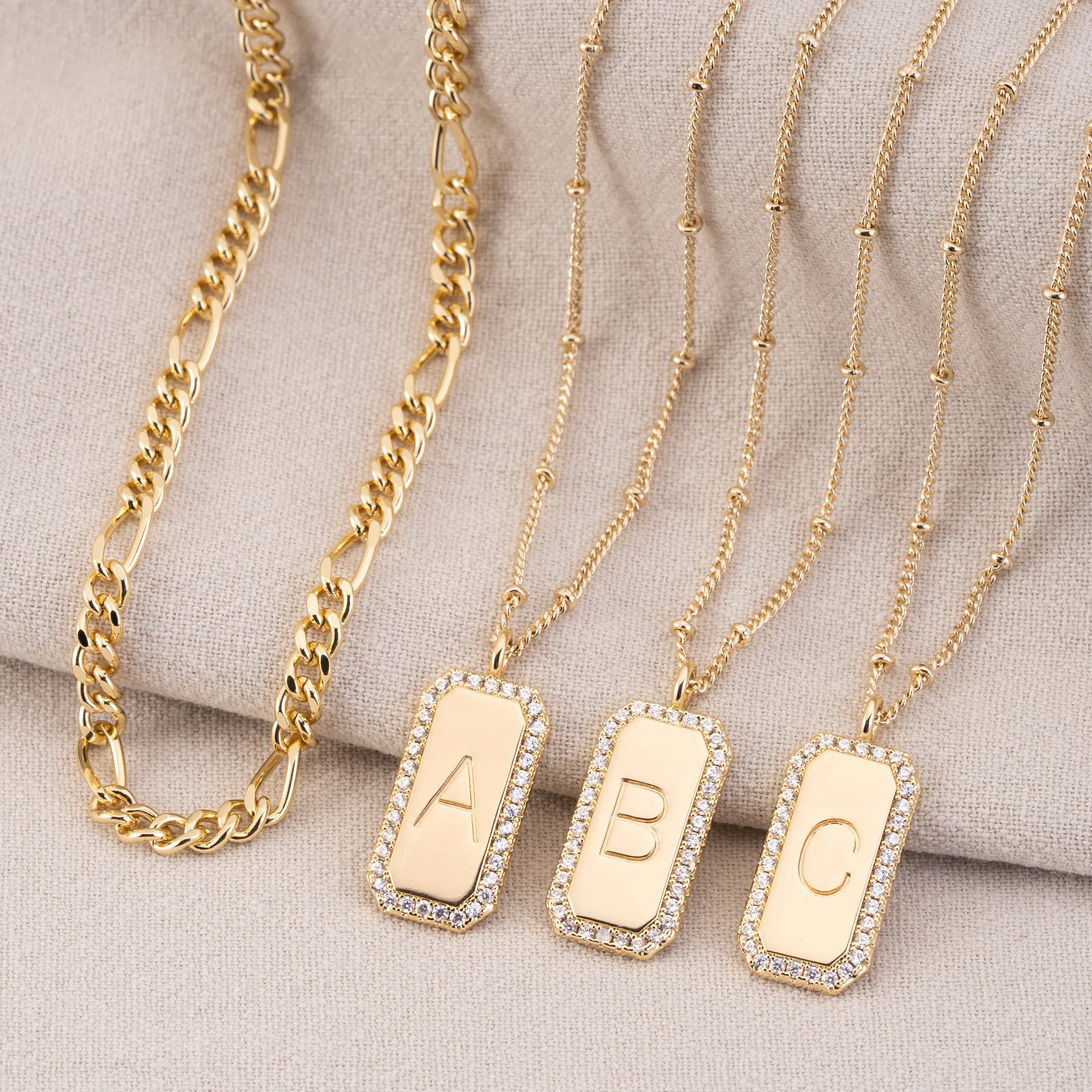 Fettero Dainty Layered Initial Necklaces for Women Trendy Figaro Chain Necklace Cute Square Rectangle Letter Pendant Initial Choker Necklace Gold-color La Exquisite Elegance name plates necklaces Gold-plated jewelry DealsForYouDays WeeklyDeals summerwins