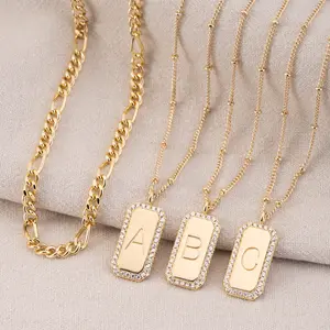 Fettero Dainty Layered Initial Necklaces for Women Trendy Figaro Chain Necklace Cute Square Rectangle Letter Pendant Initial Choker Necklace Gold La Exquisite Elegance name plates necklaces 14k gold jewelry