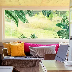 (30*90cm) Monstera leaf window sticker, double-sided visible, static glass sticker for bedroom, living room, bathroom window decoration, Home Decor. D16566