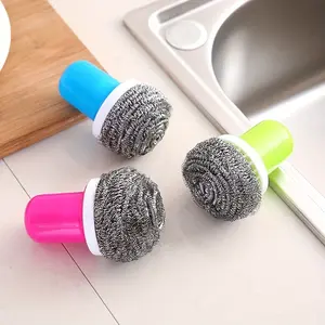 1pcKitchen steel wire ball with handle, household stainless steel cleaning ball, pot brush, super efficient cleaning brush, Home Cleaning Tool, Cleaning Supplies