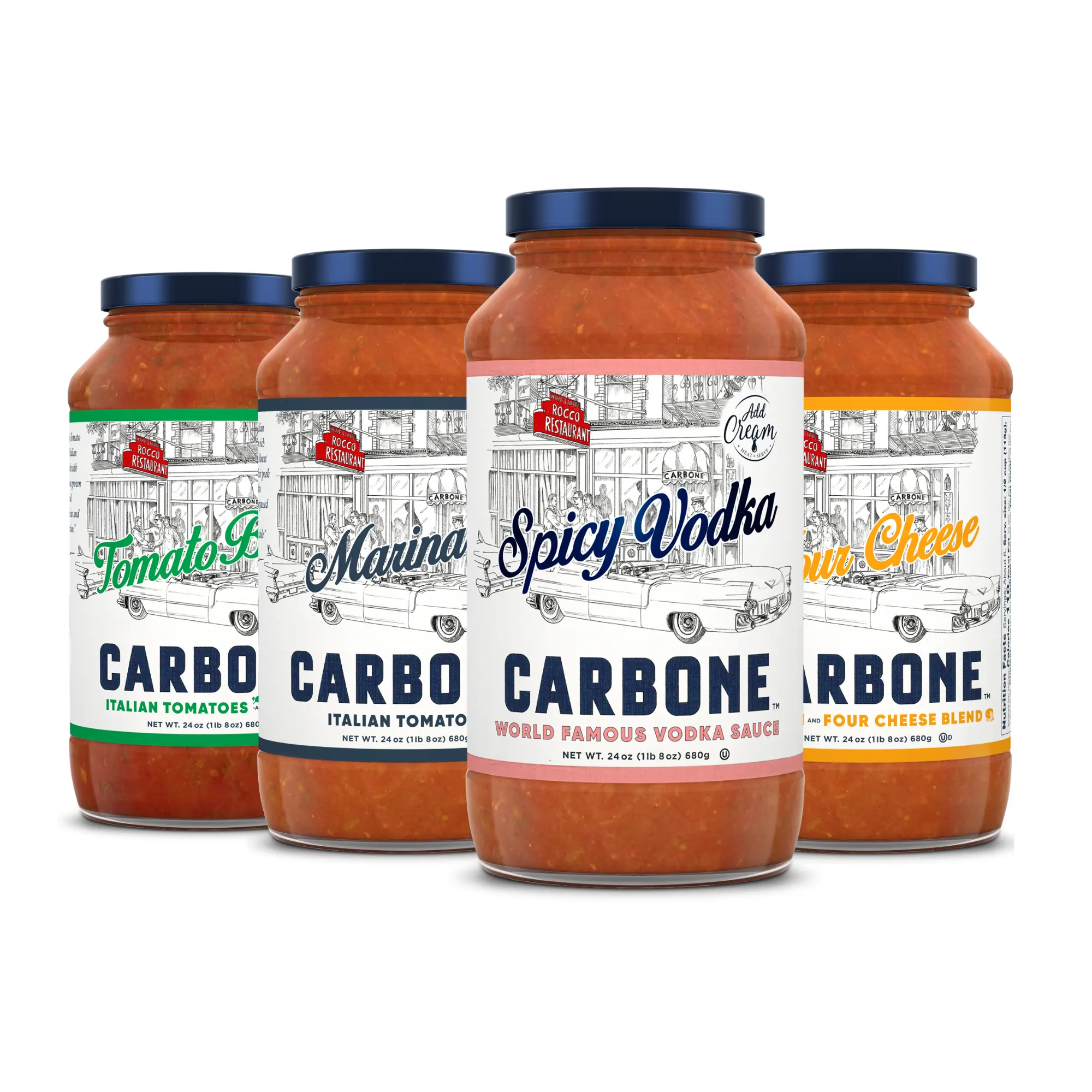 Carbone 4ct Flavor Variety Pack - Marinara, Spicy Vodka, Four Cheese, Tomato Basil