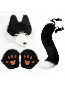 Realistic Wolf Mask Set, Wolf Tooth 3D Cosplay Beast Tail Plush, Halloween Party Props, Costume Accessories, Fun Event Decorations, Animal Mask
