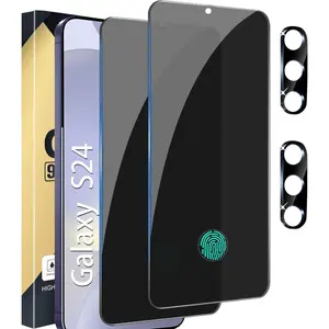 Privacy Tempered Screen Protector with 2 Counts Lens Protector, Anti-spy Phone Screen Protector, Protective Phone Accessories Compatible with Samsung Galaxy S24, Cover
