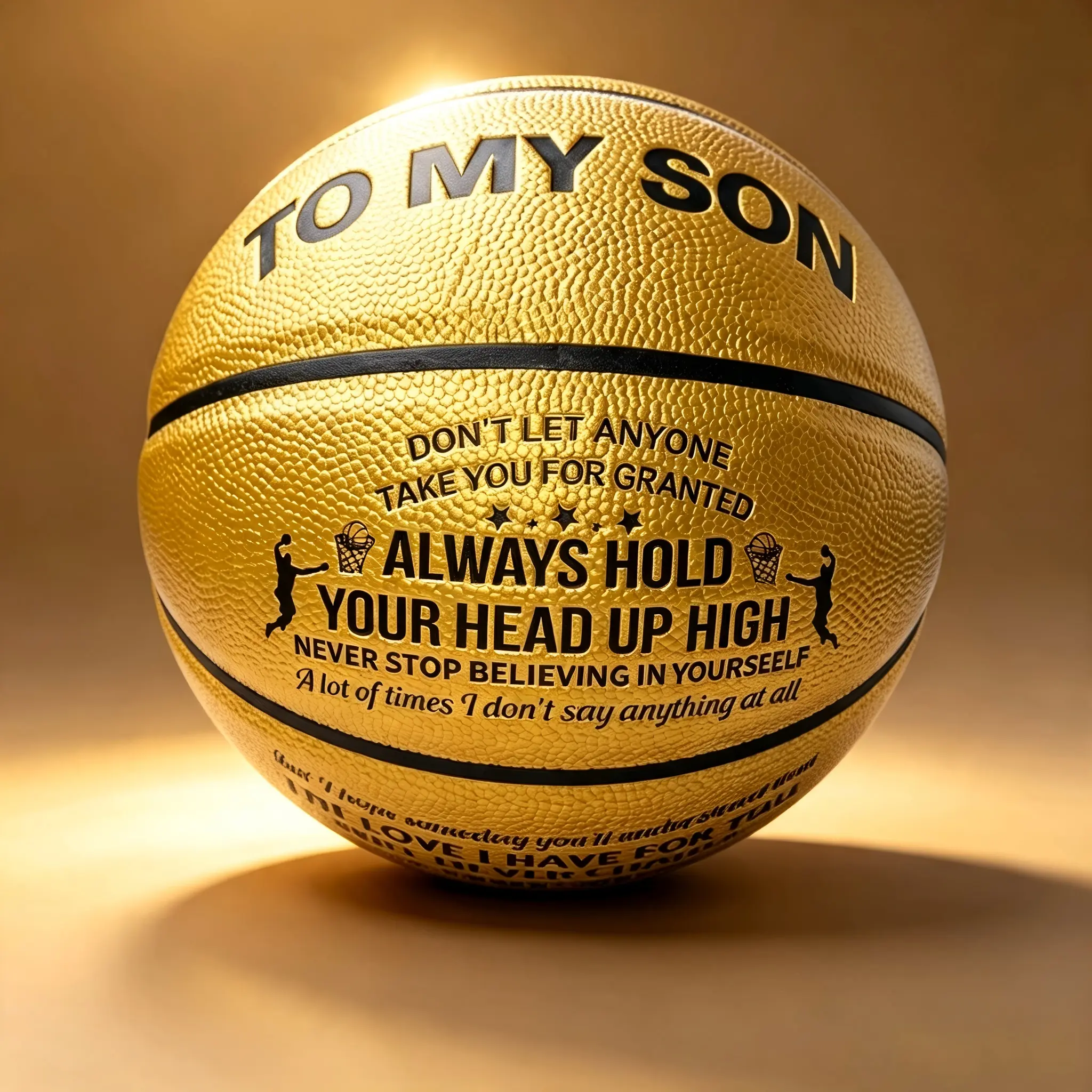 Gold Textured Basketball with Inspirational Motivational Quotes, Premium Composite Leather Basketball, Indoor Outdoor Basketball, Unique Sports Collectible Gift for Basketball Lovers