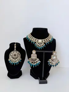Bollywood Sohni Mirrorwork Necklace set with Earrings and Tikka