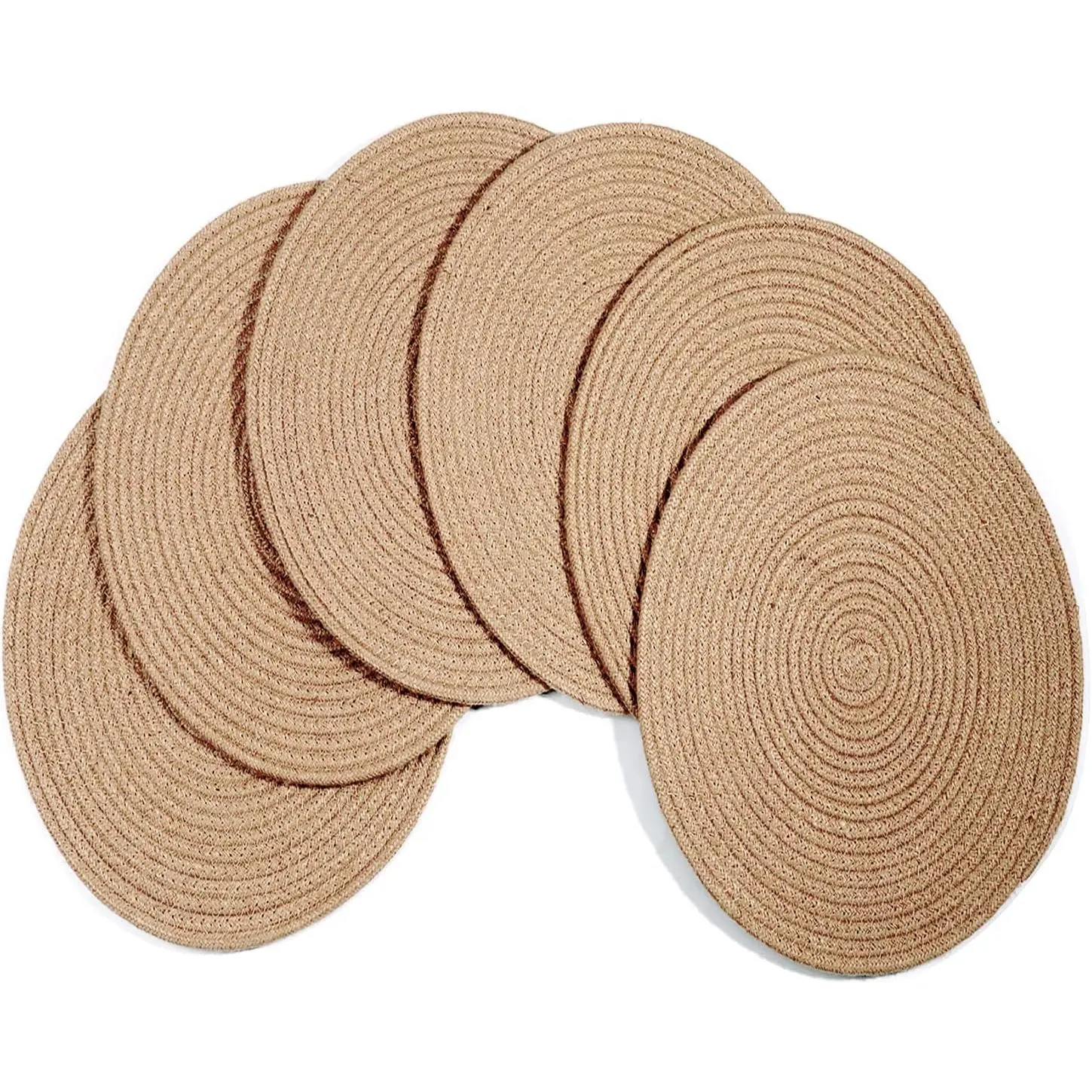 Jute Woven Placemats Set of 6, Round Braided Tablemats 13.8 inch  Jute Plat Chargers Handmade Woven Placemats Heat Resistant Non-Slip Potholder for Table Decoration