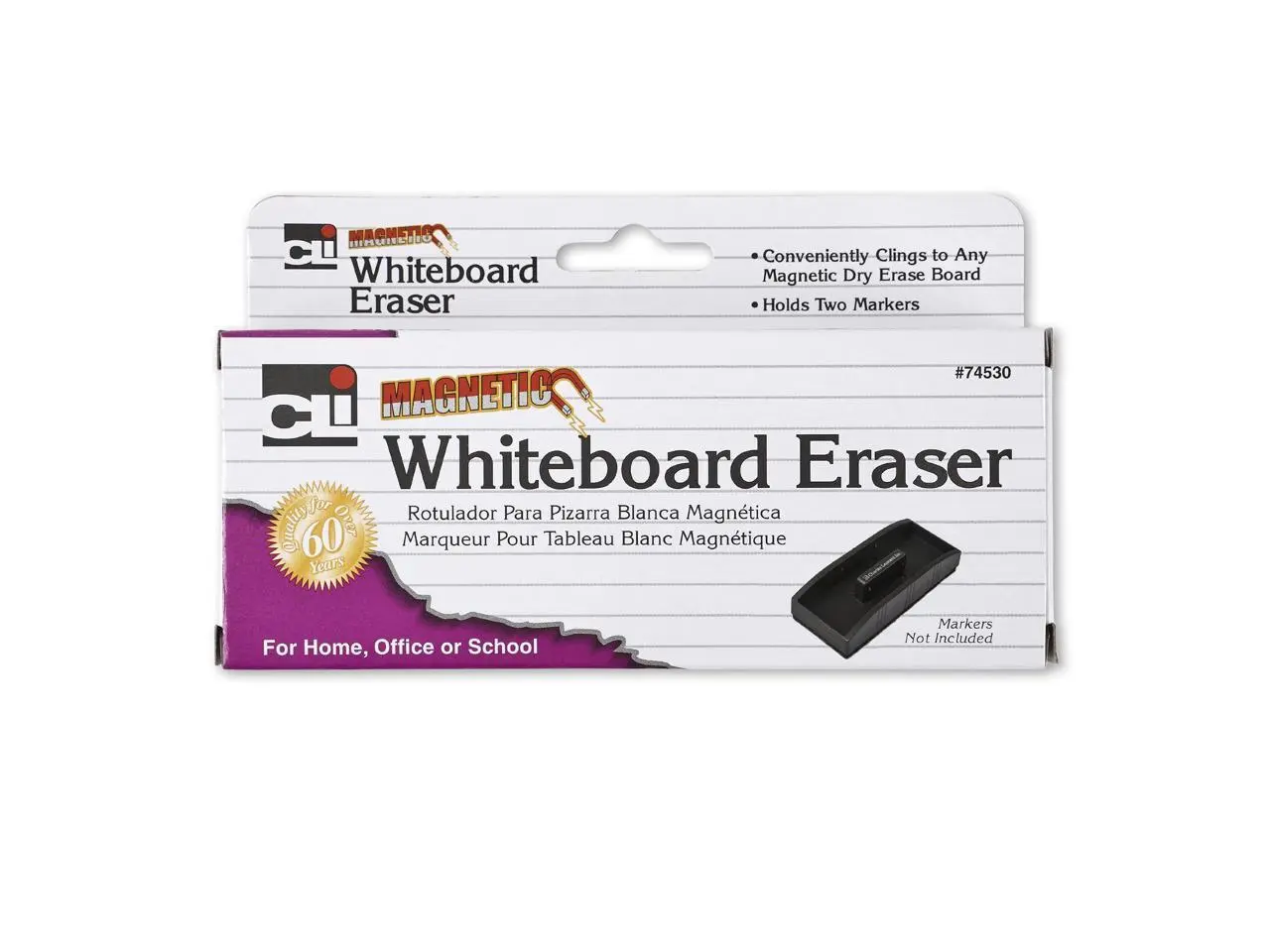 Charles Leonard, Inc White Board Eraser Magnetic 2"x5" Marker Holder Black 74530