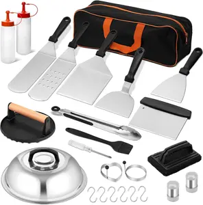 25Pcs Griddle Accessories Kit, Flat Top Grill Accessories, Professional Griddle Tools with Enlarged Spatulas, Basting Cover, Metal Scraper, Smash Burger Press for Outdoor Barbecue