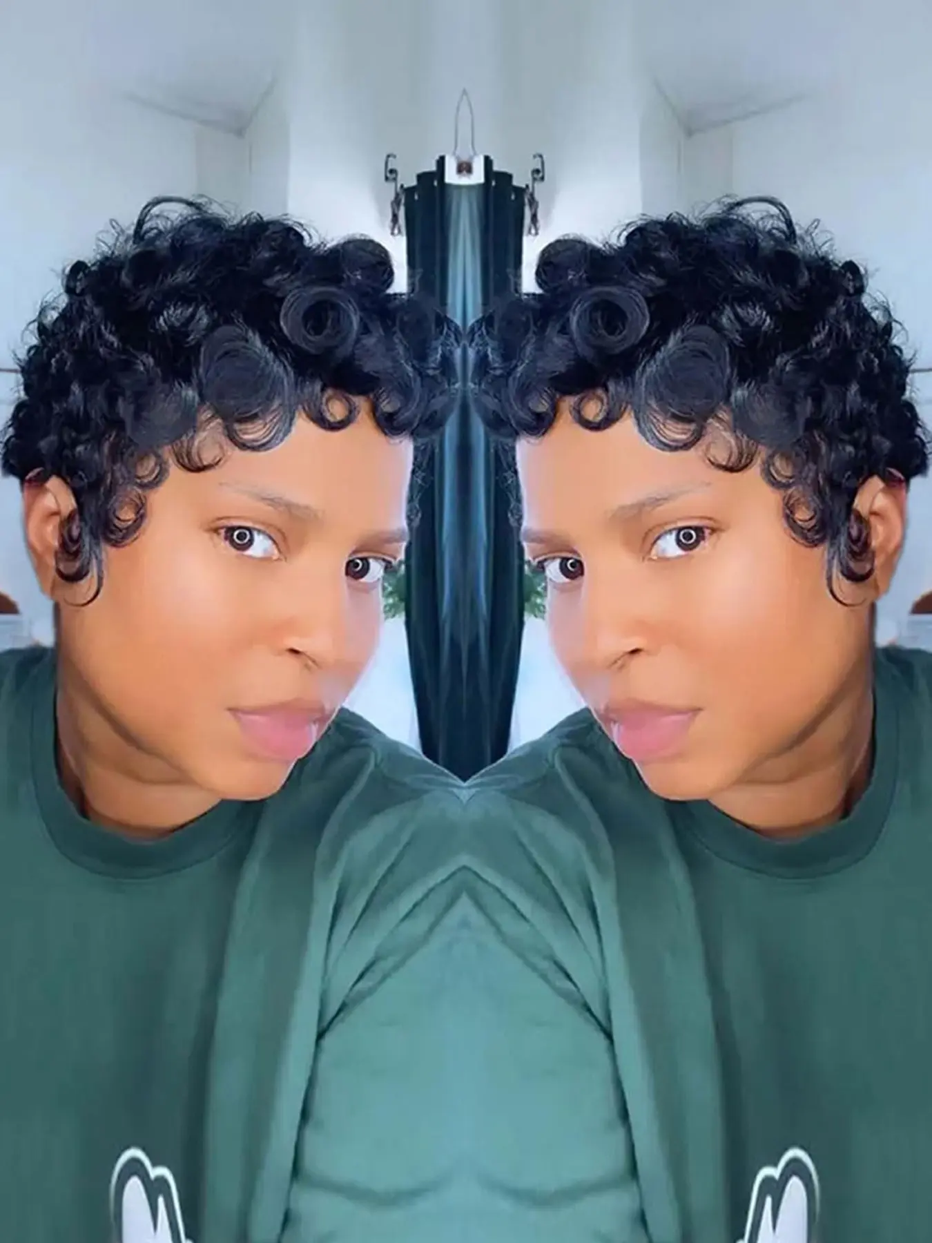 Curly Wave Wig Pixie Cut Wig for Women Human Hair Wigs Curly Halloween Wig Full Machine Made Wig 150% Density 6 Inch