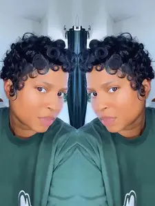 Curly Wave Wig Pixie Cut Wig for Women Human Hair Wigs Curly Halloween Wig Full Machine Made Wig 150% Density 6 Inch