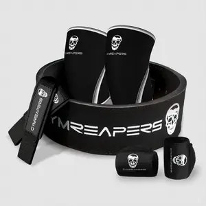 GYMREAPERS Strength Kit - 10MM Lever Belt, 7MM Knee Sleeves, Padded Lifting Straps, 18" Wrist Wraps