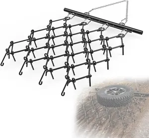 4'x 4' Heavy Duty Drag Harrow,1/2in Tines,Chain Drag Harrow Compatible with Tractors ATV UTV Lawn Tractor, Black