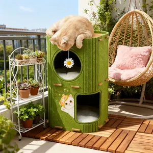 SmartWell 3 Tier Felt Cat Tree Condo With Red Bell Toy Sturdy Indoor Kitten Play Tower Easy Assembly Multi Level Cat House For Sleeping Resting Playing Home Decor Pet bed house