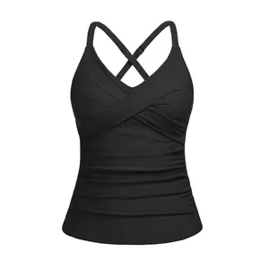 Tempt Me Women Tankini Bathing Suit Top - Twist Front V Neck Swim Top Cross Tummy Control Top Only