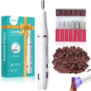 COSLUS Cordless Nail Drill and Electric Nail File:2-in-1 Portable Nail Drill Set with Nail Light, Professional for Crystal Glue Dip Powder Nail Art,Manicure/Pedicure Tool Polishing Set with Nail Drill Bits and Sanding Tool Belt Uv Curing Lamp Compact