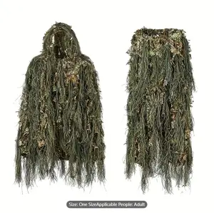 Fit Height 64.96-72.83inch Ghillie Suit Hunting Woodland 3D Bionic Leaf Disguise Uniform Cs Encrypted Camouflage Suits Set