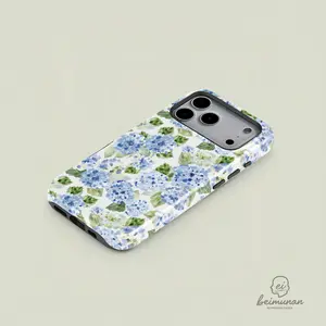 Blue Hydrangea Girly Aesthetic Summer Spring Flowers 2 in 1 Phone Case Durable Shock Absorbing Stylish Compatible with Iphone 11 12 13 14 15 16 Pro Max Pro Plus Series