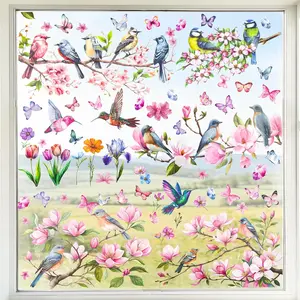 9Sheets  Spring Garden Flower Double Sided Window Clings Wildflowe Butterflies Floral Anti- Glass Doors Window Stickers