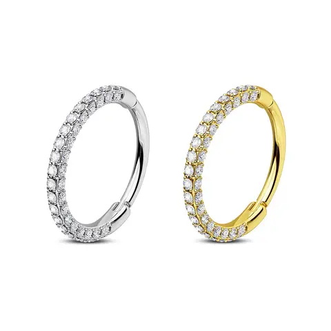 Oufer 20G Triple Sided CZ Gems Hinged Segment Nose Hoop Ring - 316L Stainless Steel Non Tarnish