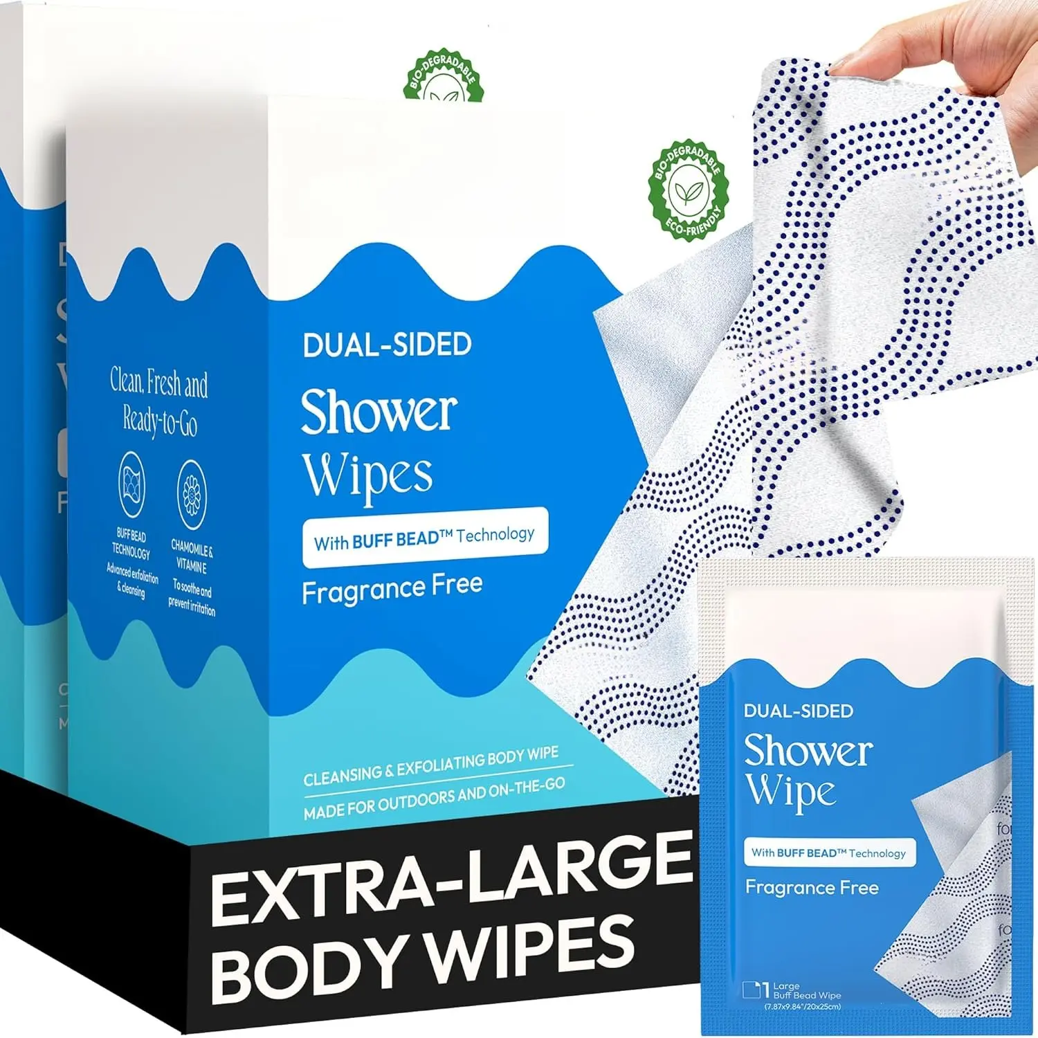 Travel Shower Wipes - 20 Pack - No Rinse XL Bathing Wipes with Vitamin E - -Free Full  Wipe for Adults - Individually Wrapped Waterless Bath Wipe for Hygiene, Camping, & Gym