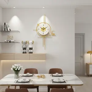 Gold Iron Wall Clock 41x63cm Silent Movement for Living Room Bedroom
