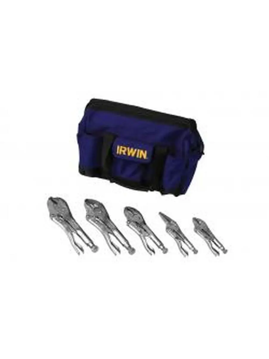 Irwin Industrial Tools PE2077704 Classic Trigger Release Vise-Grip Pliers 5-Piece Set, Home Use, Grip-From-Any-Angle Design, Maximum Locking Force, Hardened Teeth, Clamping Capability, Irwin Bag