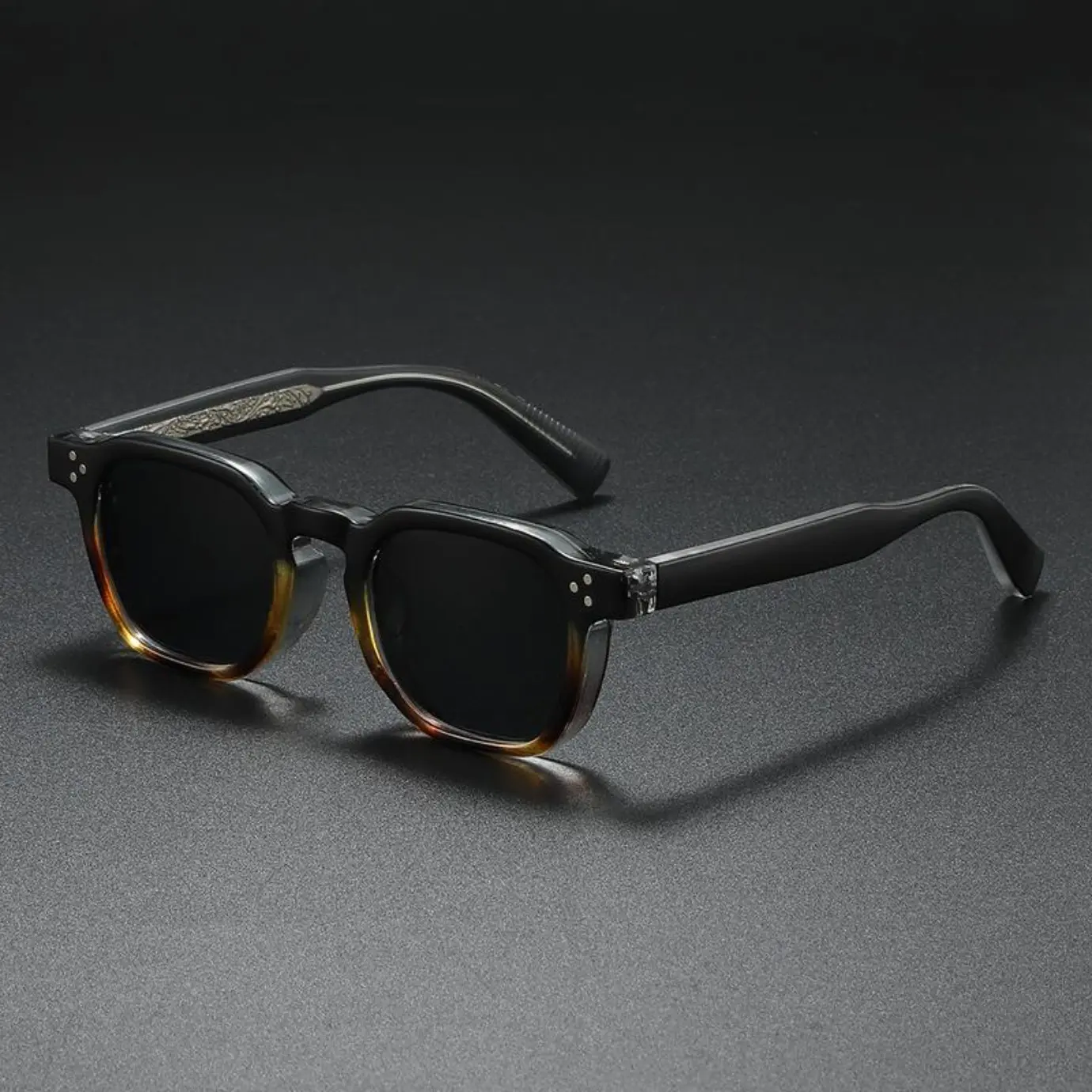 Classic Vintage Tortoiseshell Rectangular Sunglasses - Unisex Acetate Frame, Transparent Gray Accents, Engraved Temples, UV400 Black Lenses, Retro Modern Lightweight Eyewear for Party Hats Masks & Accessories Supplies, Tortoiseshell Sunglasses, Classic Vi
