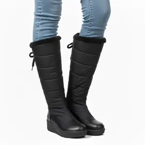 VIMISAOI Womens Knee High Snow Boots Round Toe Platform Wedge Heel Wide Calf Lace Faux Fur Lined Comfortable Fashion Outdoor Party Dress Boots