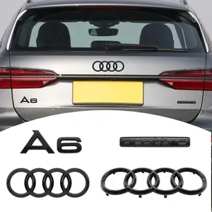 ABS Audi Models Car Front Hood Grill Emblem Rear Trunk Badge Sticker For Audi A6 2020 2021 2022 2023 4 Ring Logo A6 Letter Sticker Quattro Emblem Decoration Replaced Accessories