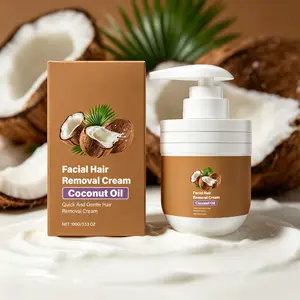Coconut Oil Facial Hair Removal Cream 100g – Quick & Gentle Face Hair Remover – Removes Upper Lip, Chin & Sideburn Hair – Painless, Smooth & Soothing – Natural Formula for Sensitive Skin
