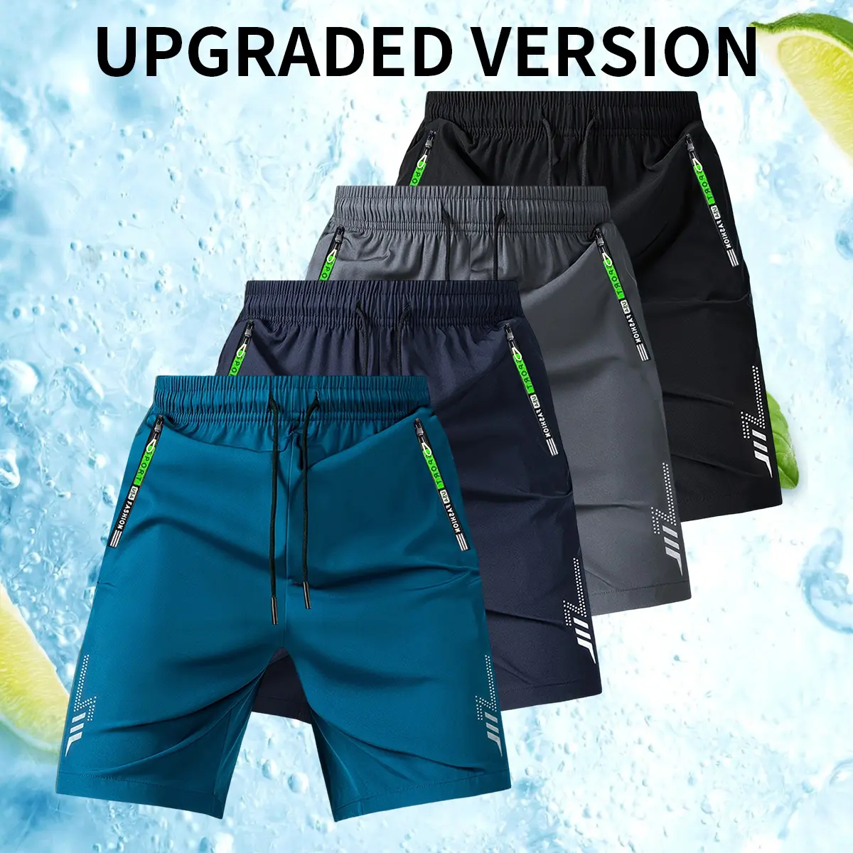 Men's 4-Pack Loose-Fit Athletic Shorts, Solid Color Lightweight Quick Dry Fabric with Zipper Pockets for Running & Training, Dry-Fit Fabric, Outdoor Training, Breathable, Reflective Print, Hiking, Zip Pocket, Xl