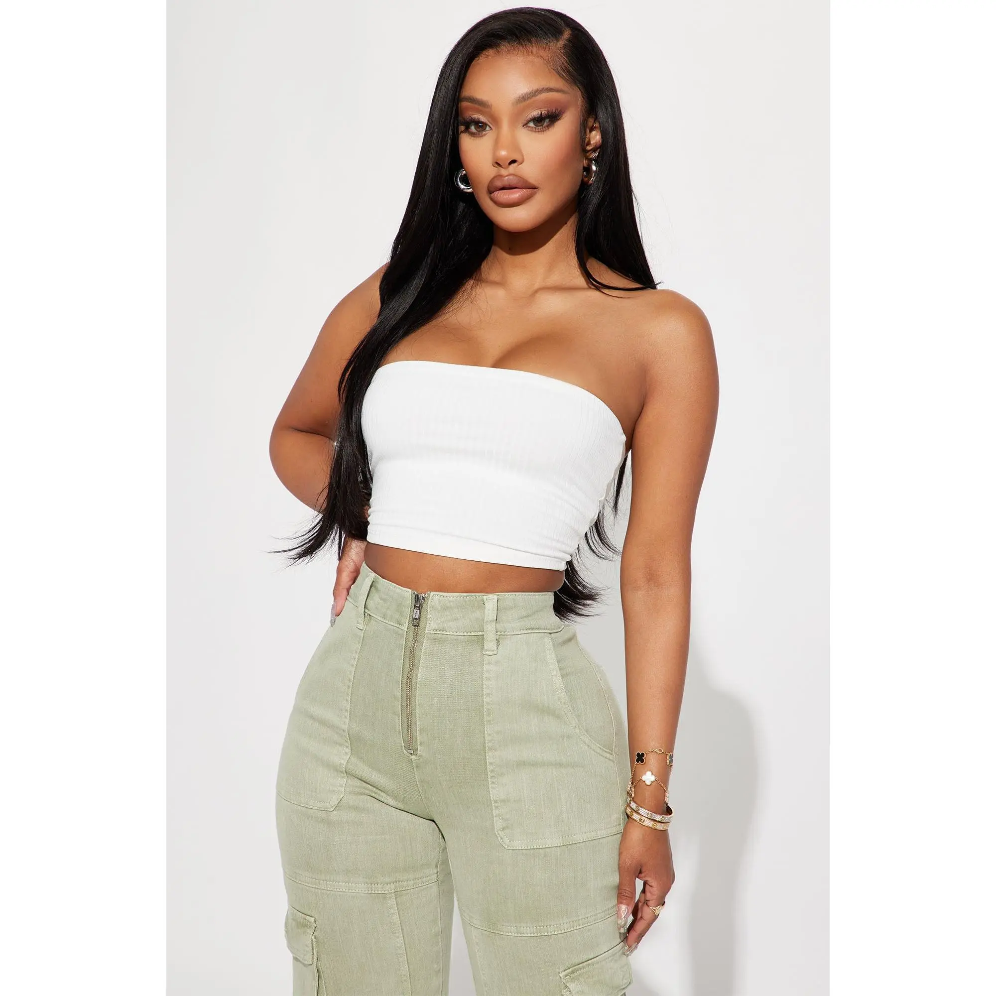 Masha Double Lined Ribbed Tube Top - White