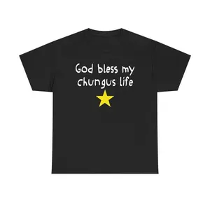 Women's 100% Cotton Round Neck Short-Sleeve Lady T-Shirt - Soft Solid Fabric, God Bless My Chungus Life Graphic Meme Top, Seamless Casual Shirt