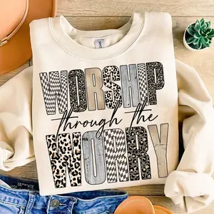 Worship Through The Worry Sweatshirt, Jesus Bible Verse Shirt Christian Sublimation, God Preppy Christian Shirt, Faith Religious  , Gift for Him for Her