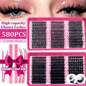D-Curled Mixed Length Individual Volume False Eyelashes Kit, Natural Eyelash Extensions with Double Tools Lash Bond and Seal & Brush & Tweezers, Self Grafting Curl Eyelash Cluster, Cosmetic False Lashes, DIY Cluster Lashes Kit, False Eyelash Set Makeup