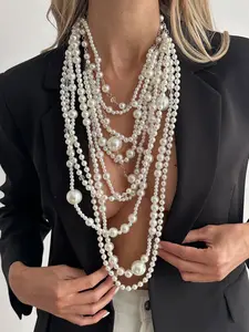 Boho Multi-Layer Pearl Bead Necklace, Elegant Luxury Design, Casual Street Style, Summer Style Jewelry, Wedding Party Gift, Fashionable Women's Jewelry
