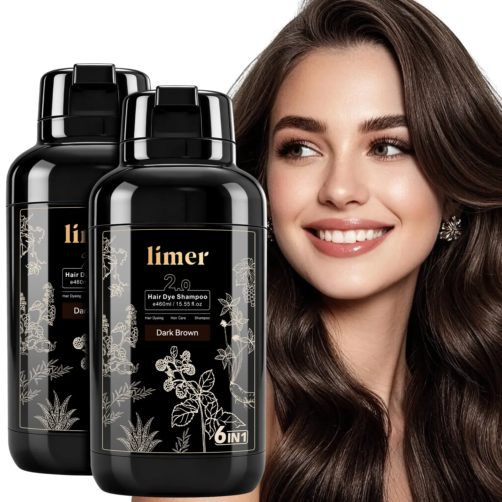 [2-Pack] Limer 6 in 1 Instant Hair Dye Shampoo, Hair Color for Grey Coverage, Herbal Ingredients, Natural Tinte, Ammonia-Free, Long lasting,Haircare,back to school