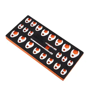 VEVOR 3/8" Drive Crowfoot Wrench Set with 2 Extension Bars,  24-Piece Crows Foot Wrench Set, CR-MO Steel, SAE & Metric Sizes, with EVA Tool Organizer