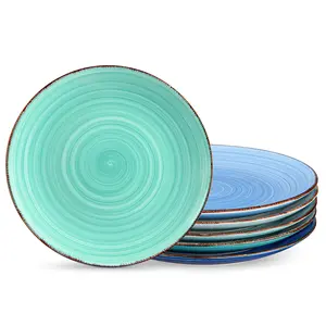 Vancasso Bonita Ocean-Inspired Ceramic Dinner Plate Set - 6 Unique Shades of Blue, 10.5" Plates, Microwave & Dishwasher Modern Porcelain Dinnerware Plateset