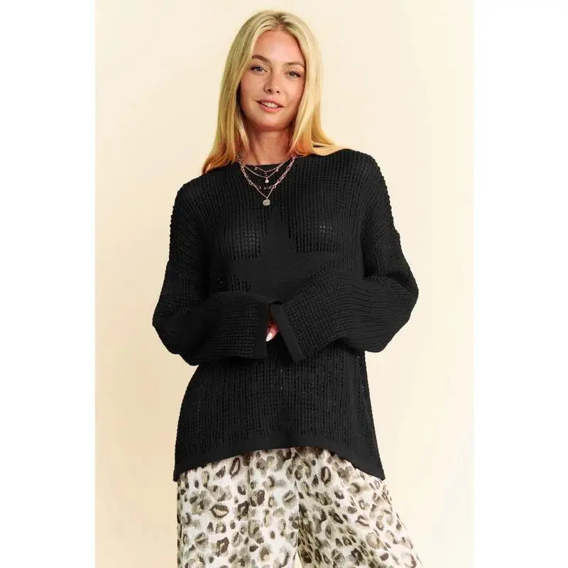 Star Front Crochet Drop Shoulder Knit Top