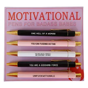Motivational Letter Pattern Ballpoint Pen Set, 5 Counts/set Creative Funny Slogan Ballpoint Pen, Writing Pen for Office School Student,Dad Gifts, Inspirational Ballpoint Pen, Unique Pens