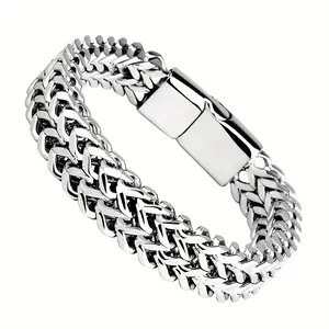 Stainless Steel Woven Reversible Square Chain Bracelet with Magnetic Clasp for Men - Durable Modern Adjustable Jewelry Accessory