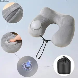 Portable No-Pump Inflatable Neck Pillow - Ergonomic Double Hump U-Shaped Pillow Foldable for Travel