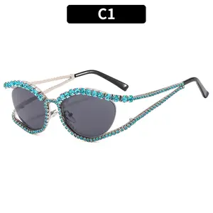 New Luxury Bling Rhinestone Cat Eye Sunglasses, Fashion Sparkling Diamond Shades, INS Trendy Stylish Sun Glasses for Women