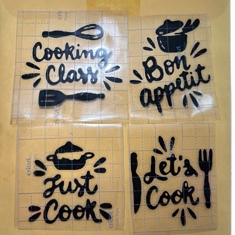 Cooking Vinyl Decals Black Permanent Vinyl for Kitchen Decor with 'Cooking Class' 'Bon Appetit' 'Just Cook' & 'Let's Cook' Designs