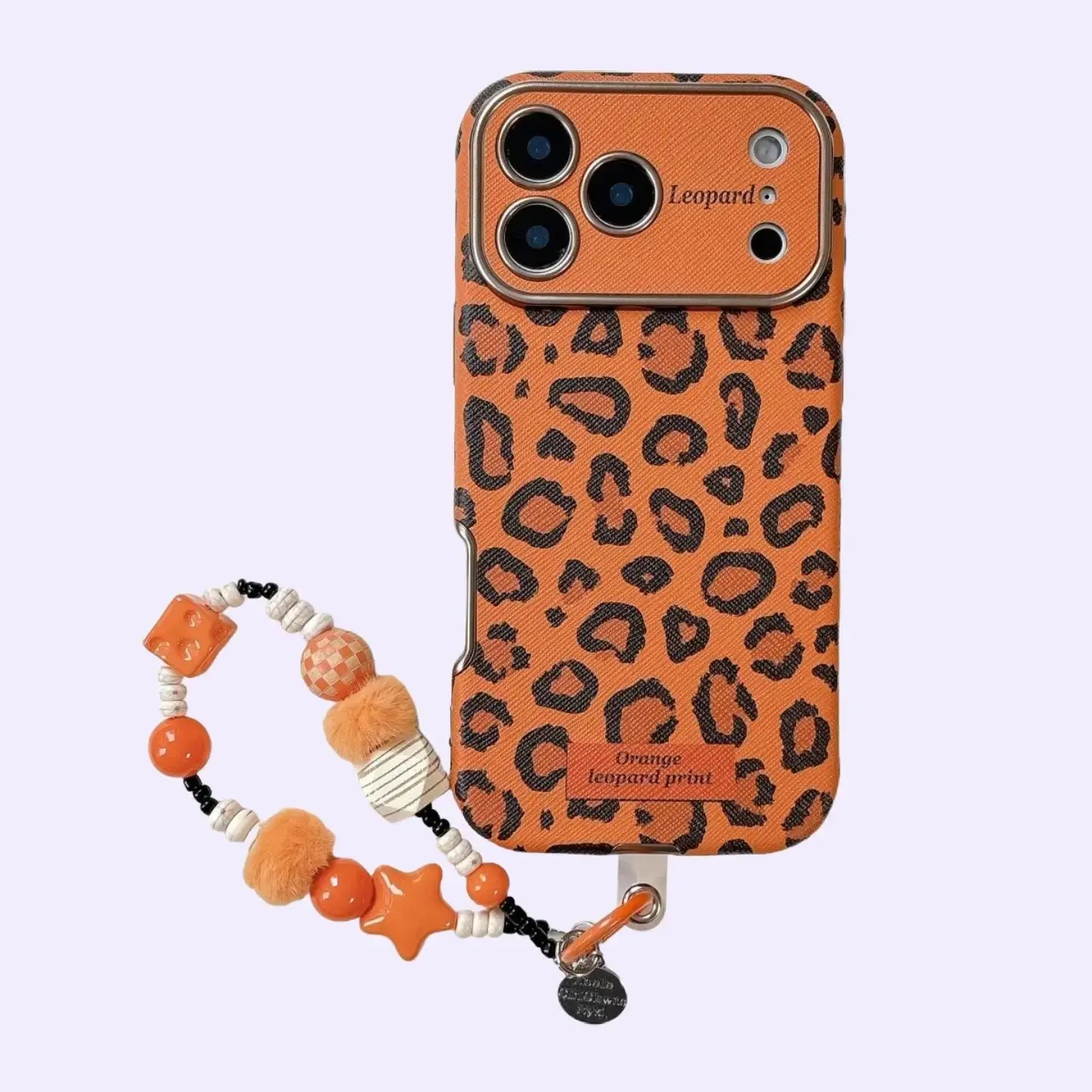 TPU Customized Shockproof Phone Case with Orange Leopard Print Bracelet, Orange Bottom White Polka Dot, Extra Large Window & Screen Protector for iPhone 17 Pro Max, 16 Pro Max, 15, 14 Mobile Phone Accessories, Orange Leopard Print+Brecelet, Ip 14