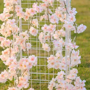 4 Pack Artificial Cherry Blossom Garland, Fake Flower Vine Rattan for Wall Home Wedding Party Decor, Hanging Floral String for Ceiling & Pipeline Cover, Fake Plant Decoration
